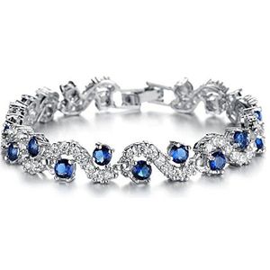 Crystalline Azuria Dames 18 kt Witgoud Vergulde Tennisarmband met Blauwe Gesimuleerde Saffier Zirkonia Kristallen 18 cm