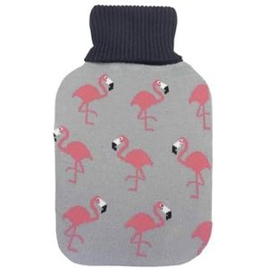 Mimo warmwaterkruik 1,7 l met elegante grijze voering en betoverende flamingo's. Afmetingen: 20 x 32 x 4 cm. Flexibel en huidvriendelijk voor optimaal welzijn
