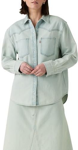 Blouse - Effen - Denim - Lange Mouw - Losse Pasvorm