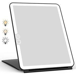 WEILY Make-upspiegel, verlichte make-upspiegel met 72 ledlampen, 2.000 mAh, oplaadbaar met USB, led-spiegel, touchscreen, reisspiegel (zwart)