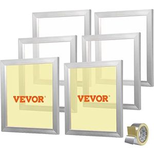 VEVOR Set van 6 zeefdruklijsten, zeefdrukset, aluminium frame, 45,7 x 50,8 cm, met mesh 160 van polyester, herbruikbaar, eenvoudige reiniging, zeefdrukaccessoires, stof, kunststof papier