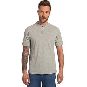 JP 1880 Henley T-shirts voor heren, Öko-tex, halve mouwen, piqué, opstaande kraag, grijs melange, XXL Hoog