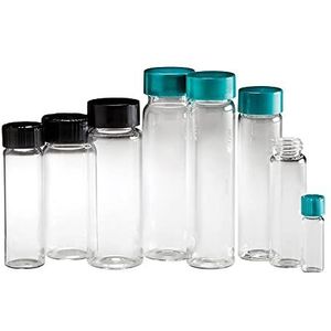 Qorpak GLC-05167 Heldere Borosilicaatflacon met 24-400 zwarte Fenolische rubberen gevoerde dop, 27,25 mm x 70 mm, 6 dram (Pak van 72)