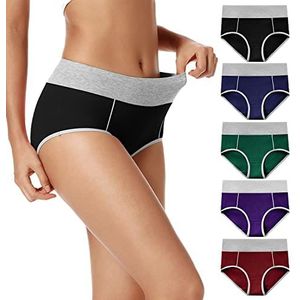 POKARLA Dames katoenen ondergoed hoge taille volledige dekking slip zacht ademend postpartum slipje stretch onderbroek, Veelkleurig-07-5pack, L
