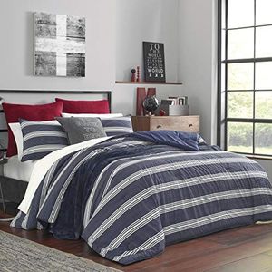 Nautica - Queensize dekbedovertrekset, katoenen omkeerbaar beddengoed met bijpassende shams, stijlvolle woondecoratie (Craver Navy, Queen)