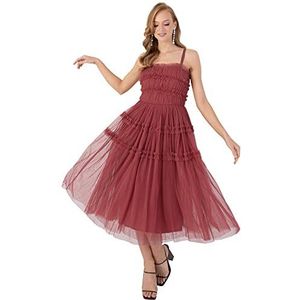 Anaya with Love Dames Cami Midi Jurk Avondjurk Vierkante Hals Strappy Strepen Stroken Gelaagd voor Bruiloft Gast Prom Ball Rood, Rood, 38