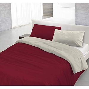 Italian Bed Linen Natuurlijke kleur Dekbedovertrek Set met Doubleface Effen Kleur Tas Sheet en Kussensloop, 100% Katoen, Bordeaux/Crème, enkel