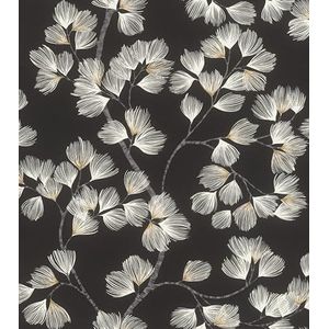 Rasch Behang 866926 - vliesbehang met takken met fantasiebloemen in zwart en wit uit de collectie Symphony - 10,05 m x 0,53 m (l x b)