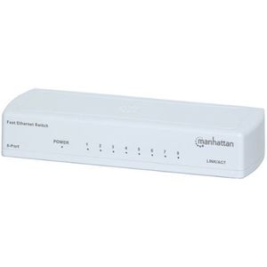 Manhattan 8-poorts Fast Ethernet Switch (kunststof behuizing, desktopformaat, IEEE 802.3az (Energy Efficient Ethernet)) wit 560689