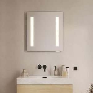 Loevschall Badkamerspiegel met stopcontact en licht, vierkante badkamerspiegel met verlichting, 60 x 65 cm, led-spiegel met twee ledstrips, badkamerwandspiegel met verlichting