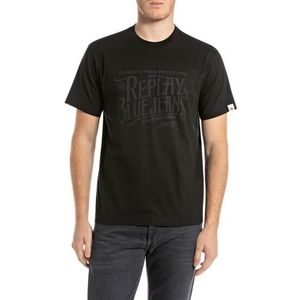 REPLAY Heren Regular Fit T-shirt van katoen, 098 Black, M