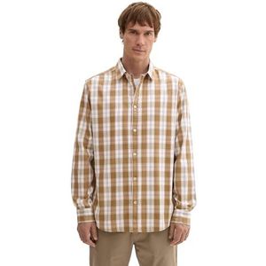 TOM TAILOR 1044704 Regular Fit overhemd met ruitpatroon voor heren, 30735 - Otter Brown Off White Check, XXL