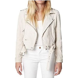 [BLANKNYC] Luxe kleding voor dames, cropped suède leren motorjack, luxe kleding, buikvrij suède motorjack, Wit zand., S