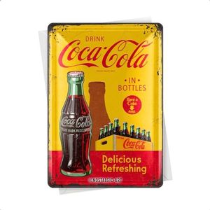 Nostalgic-Art 10276 Coca-Cola-in Flessen Geel, Metalen Kaart, Kleurrijk, 10 x 14 cm
