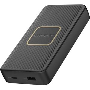 OtterBox snelladende powerbank met Qi 10W draadloos opladen, 15,000 mAh draagbare oplader met USB-A 18W en USB-C 18W uitgang, LED-indicator, slank, duurzaam ontwerp met valbescherming, Zwart