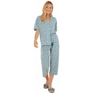 women'secret Pyjama van 100% katoen, capri-patroon, geometrisch patroon, blauwe print, XXL