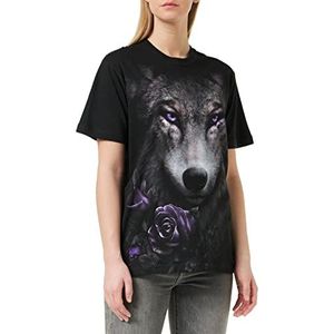Spiral Direct Dames Wolf Rozen Print T-Shirt Zwart, Zwart (Zwart 001), XL