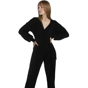 Madnezz House Margaret, V-hals, lange mouwen, asymmetrisch, pofmouwen, tunic shirt, zwart, L