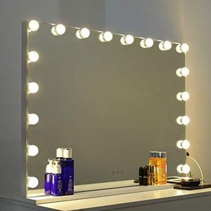 WAYKING spiegel met verlichting, Make-up spiegel Hollywood spiegel met 3 lichtkleuren, USB oplaadpoort, Touch Control, grote cosmetische spiegel met 18 lampjes, Wit (L80*H60CM)