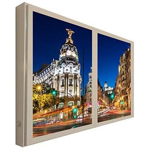 Madrid verlichte raamafbeeldingen met verlichting, hout, meerkleurig, 80 x 60 x 6,5 cm
