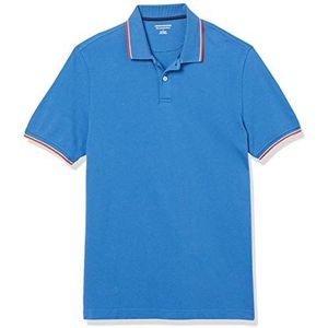 Amazon Essentials Men's Poloshirt van piqué-katoen met slanke pasvorm, Blauw/Wit/Rood, XS