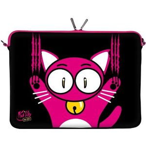 Kitty to Go LS140-13 Designer Mac Book tas 13 inch neopreen geschikt als iPad Pro Case 12,9 tot 13,3 inch (33,8 cm) MacBook Air Bag kat zwart-roze