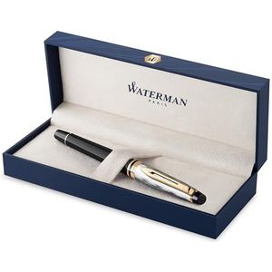 Waterman Expert vulpen | metaal en zwarte lak met gouden detail en gebeitelde dop | roestvrijstalen medium penpunt | met Geschenkdoos