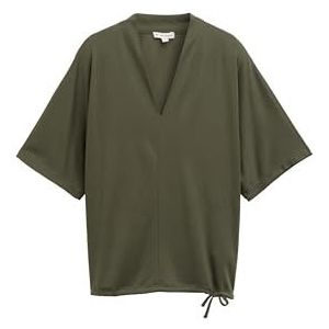 TOM TAILOR Dames T-shirt met V-hals, 10920 - Deep Forest Green, XXL