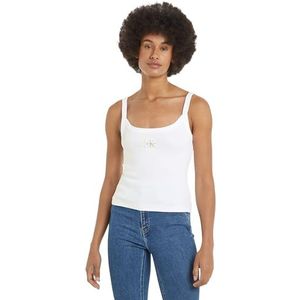 Calvin Klein Jeans Geweven Label Rib Tanktop voor dames, Helder Wit, XXL
