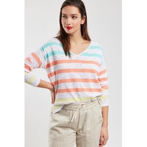 Armor Lux Zeeman Gestreepte Lange Mouwen Deauville, Wit/Elfin Y/Desert F/Aqua, XS