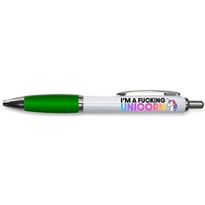 Tongue in Peach Grappige nieuwigheid Push Pen Gift - Balpennen - I'm A F*cking Unicorn - Grappig Kantoorcadeau - Grappige Grap Stationair - GROEN - PP152