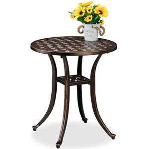 Relaxdays bijzettafel tuin, weerbestendig, tuintafel, gegoten aluminium, HxØ: 53x49 cm, ronde balkontafel, zwart-brons