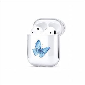 Hoofdtelefoon-beschermhoes met lichtblauwe vlinder voor AirPods 3pro voor Apple Bluetooth-hoofdtelefoon, siliconen beschermhoes, valbestendig en slijtvast, mooi en eenvoudig te dragen