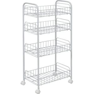 Iris Ohyama, Trolley, Dressoir, Dienblad, Opbergmeubel, 4 niveaus, Op wielen, Grote capaciteit, Restaurant, Keuken, Hotel - DMC-4 - Wit