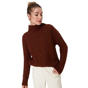 Trendyol Dames Regular Basic Staande Kraag Knitwear Sweater, Tegel, M