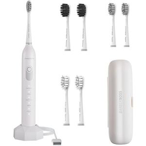 BarberBoss Sonic elektrische tandenborstel - 5 poetsmodi, 6 opzetborstels, drukbescherming, smart timer & reisetui - wit