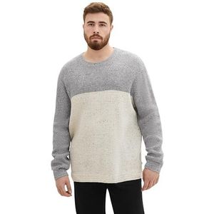 TOM TAILOR Heren Plussize Pullover, 34432 - Grijs Melange Neps Colorblock, XXL grote maten