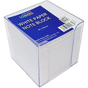 Bright Ideas White Paper Notitieblok, wit, 9 cm x 9 cm vel transparante kubus notitiedoos met witte vellen, memoblok en dispenser berichtenblok en klein schrijfpapier voor school, kantoor, thuis