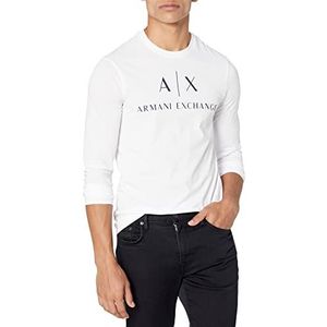 Armani Exchange A|X T-shirt met lange mouwen voor heren, ronde hals, wit, groot