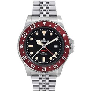 Lorenz 090001DD analoog kwarts horloge met roestvrij stalen armband, zilver-rood-zwart