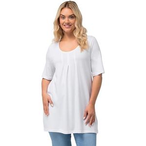 Ulla Popken Dames grote maten plus size T-shirt, sierplooien, A-lijn, ronde hals, halve mouwen, modal sneeuwwit 42+ 796473200-42+, sneeuwwitje, 42-44