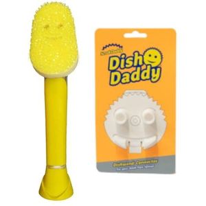 Scrub Daddy Dish Daddy Dish Wand & Connector Head, Zeepdispenser Afwasborstel, Textuur Veranderende Afwasspons Met Vloeibaar Handvat, Schotel Spons met Ingebouwde Schraper, Schrobben Hoofd & Stand -