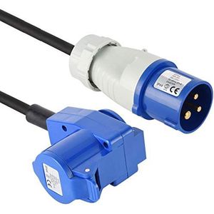 Electraline 46149, Verlenging Industriel - 10 m kabel RN-F - rubberen slang - IP44 buitenkant/1 industriële koelapparaat contactdoos + 1 geaarde stopcontact 3-polige stekker geschikt voor caravans