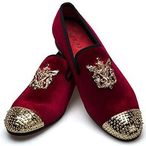 JITAI loafers voor heren fluwelen schoenen metalen gesp bruiloftsfeest formele kleding loafers herenschoenen, rood-02, 45 EU (12 UK)