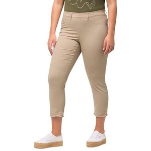 Ulla Popken Dames grote maten plus size 7/8-broek Sienna, zoom met franjes, smalle pijpen, donkere kitt 56 818073300-56, Donkere stopverf, 47W x 32L