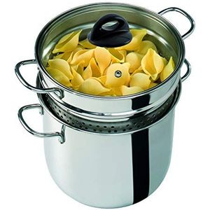 Barazzoni 419048022 Pasta-pan, koken en toekijken, spaghetti-pot, deksel met mand, Made in Italy, glas roestvrij staal 18/10, 6 liter