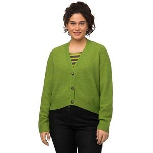Ulla Popken Gebreide jas voor dames, V-hals, knoopsluiting, raglanmouwen, olijf, 42/44