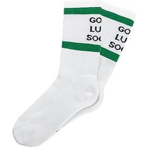 Fisura - Originele unisex ""Good Luck"" sokken in wit. Sokken om cadeau te geven. Paar hoge sokken. Samenstelling: katoen en polyester. Eén maat (wit en groen)