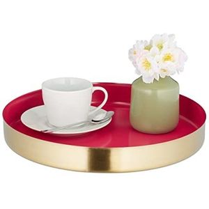 Relaxdays dienblad modern - goud - 32 cm - decoratief serveerblad rvs - hoge rand - rond - rood