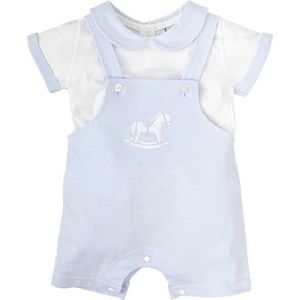 BABIDU Korte tuinbroek en T-shirt, geborduurd, hobbelpaard, uniseks, baby, Lichtblauw, 3 Maanden